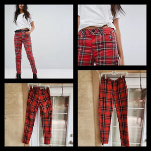 Red Tartan 4 Pocket Plaid Casual Pants‎